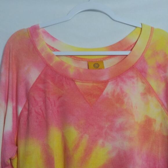 Ruby Rd  Pink and Yellow Tie-Dye Lightweight Pull Over Sweatshirt Top Size L - Picture 2 of 8